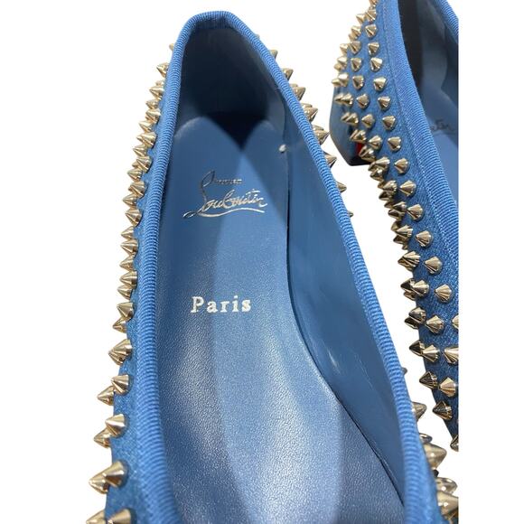 Christian Louboutin Sweetie Jane Spikes Denim Flat 37 Blue - Picture 3 of 10